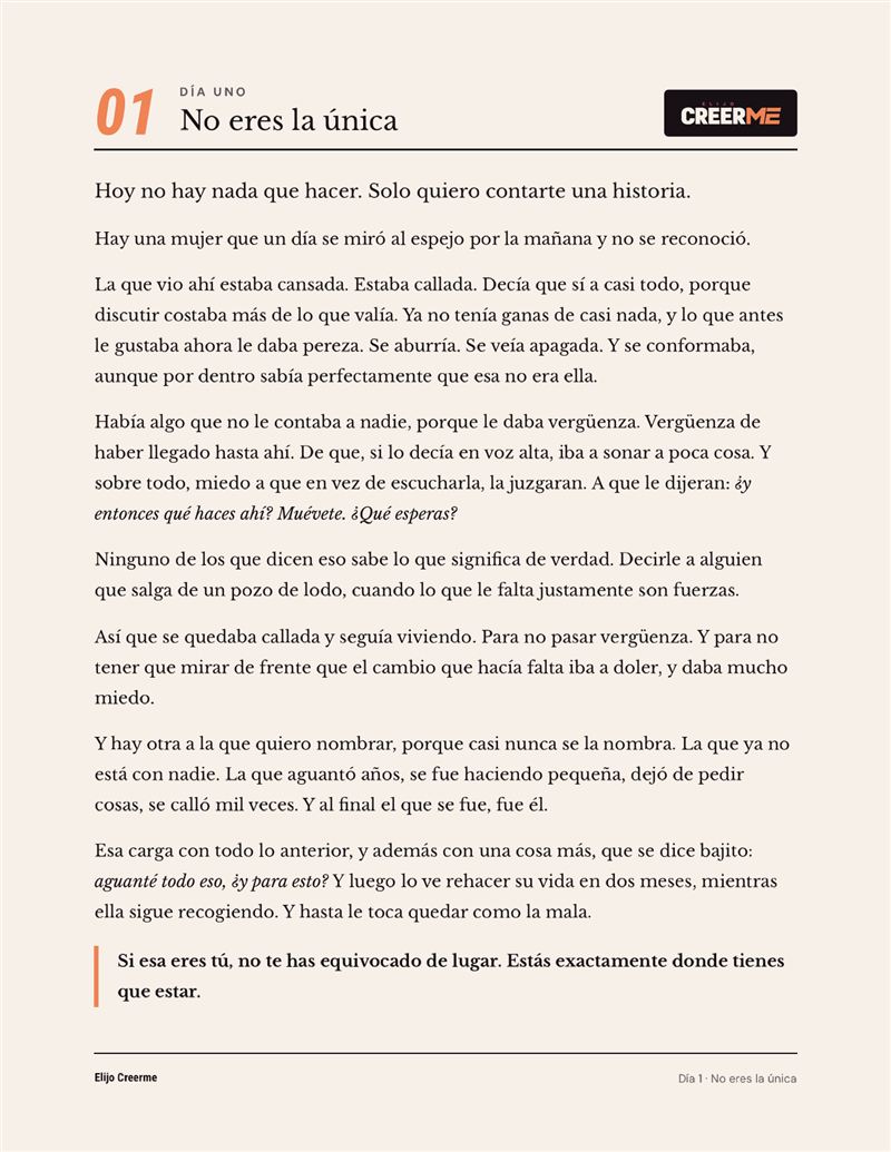 Primera página del día uno: No eres la única